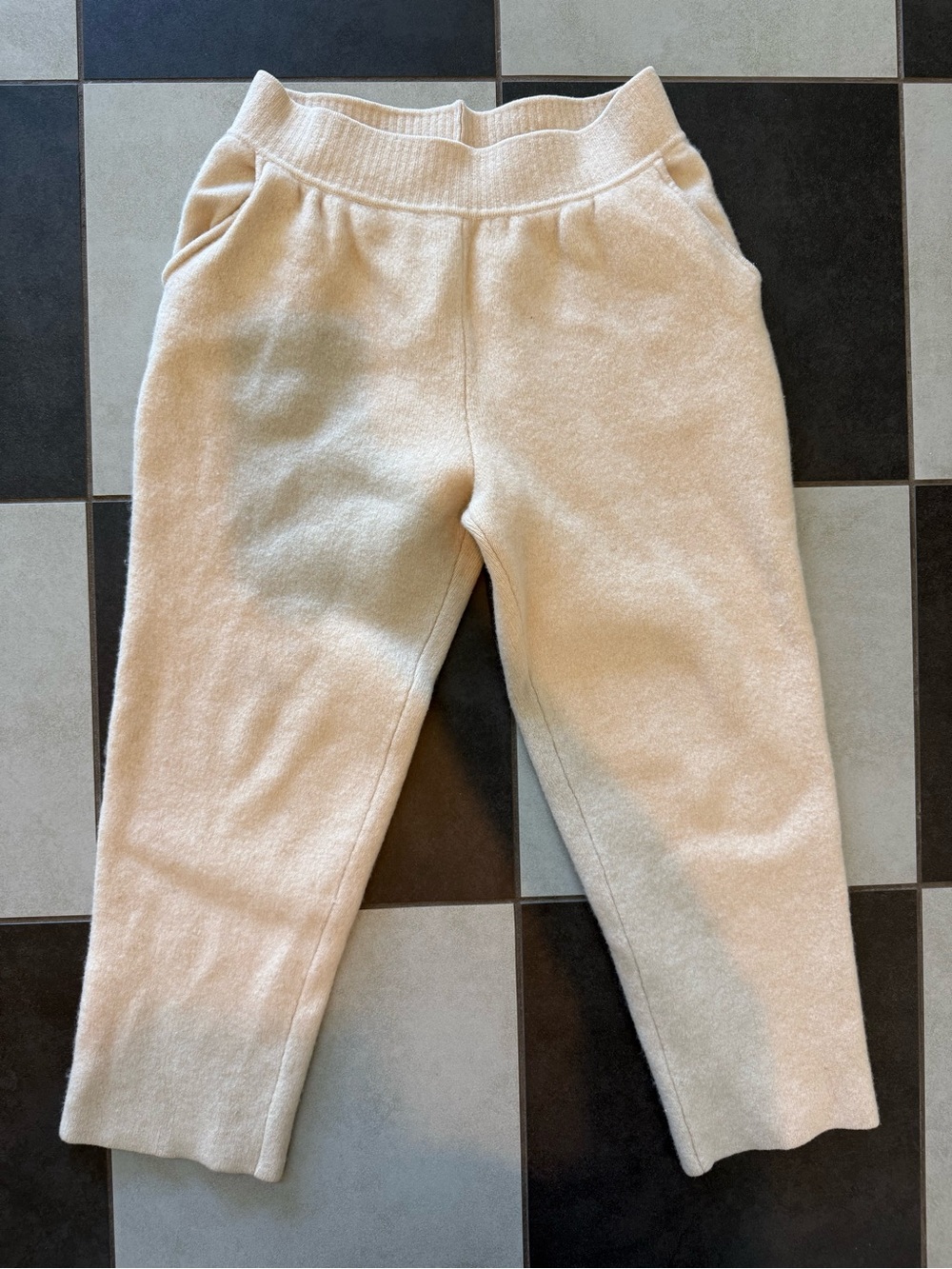 Kids Cream Wool Jogger Pants with Stretch Waist
